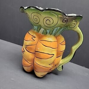 Vtg Blue Sky Clayworks Hand Painted Easter Carrots Pitcher by Heather Goldminc